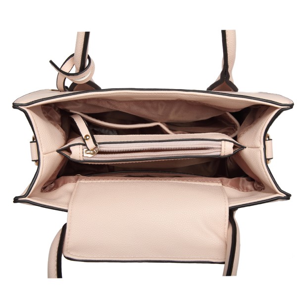 LH6809 - Miss Lulu Embellished Flower Leather Look Handbag - Nude LH6809 - Miss Lulu Embellished Flower Leather Look Handbag - Nude