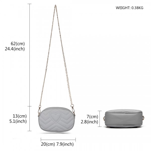 LH6834 - Miss Lulu Quilted Heart and Chevron Cross Body and Bum Bag - Grey