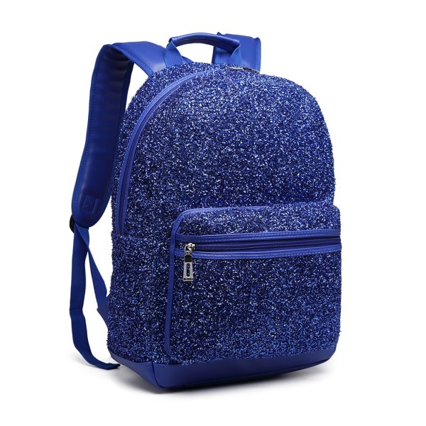 LH6842-MISS LULU GLITTER FASHION BACKPACK FRONT POCKET  RUCKSACK BLUE