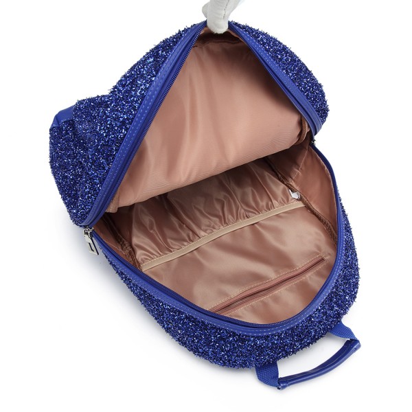 LH6842-MISS LULU GLITTER FASHION BACKPACK FRONT POCKET  RUCKSACK BLUE