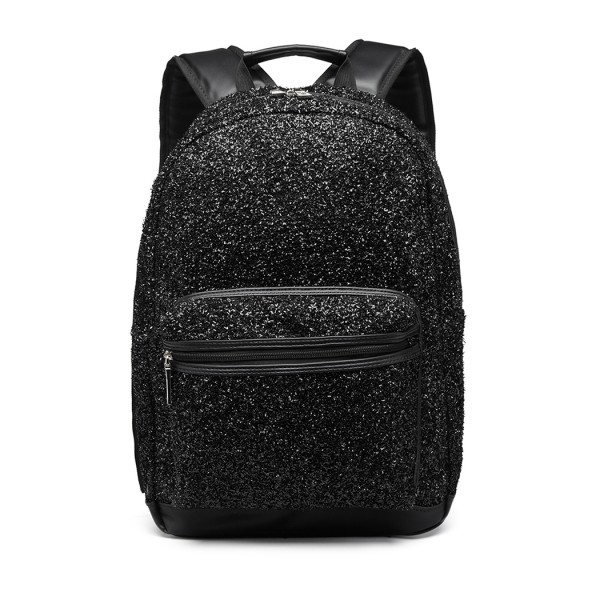 LH6842-MISS LULU GLITTER FASHION BACKPACK FRONT POCKET  RUCKSACK BLACK