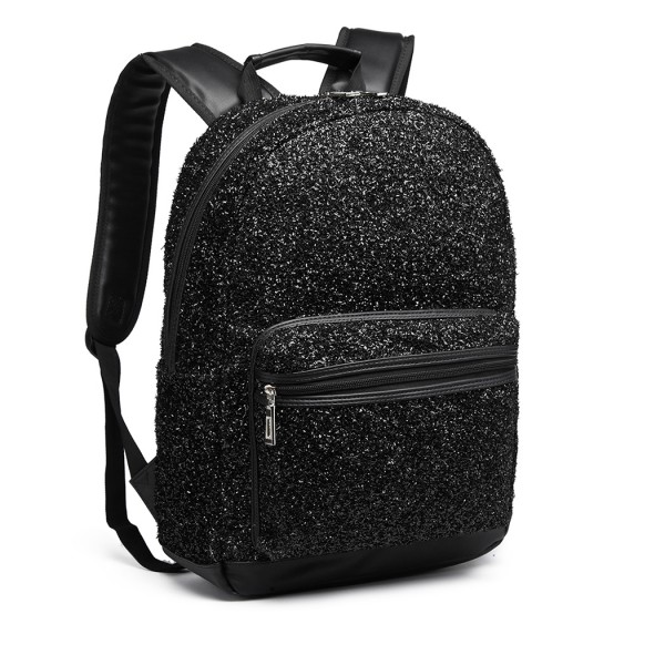 LH6842-MISS LULU GLITTER FASHION BACKPACK FRONT POCKET  RUCKSACK BLACK