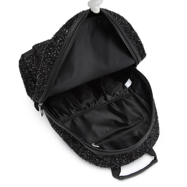 LH6842-MISS LULU GLITTER FASHION BACKPACK FRONT POCKET  RUCKSACK BLACK