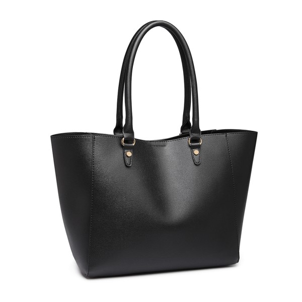 LH6895 - Miss Lulu Textured Leather Look 2 Piece Tote and Shoulder Bag Set - Black