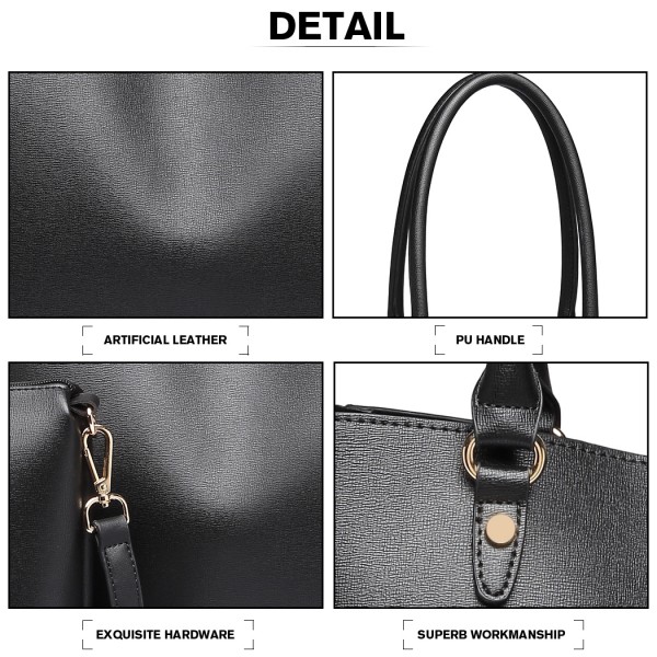 LH6895 - Miss Lulu Textured Leather Look 2 Piece Tote and Shoulder Bag Set - Black