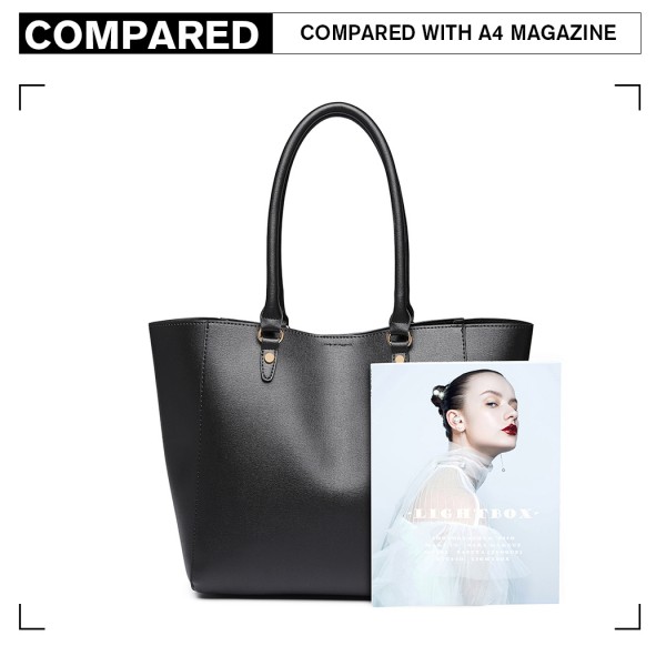 LH6895 - Miss Lulu Textured Leather Look 2 Piece Tote and Shoulder Bag Set - Black