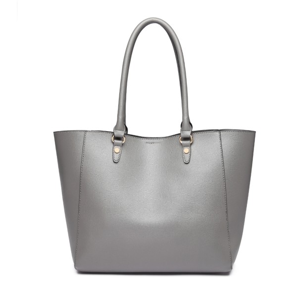 LH6895 - Miss Lulu Textured Leather Look 2 Piece Tote and Shoulder Bag Set - Grey