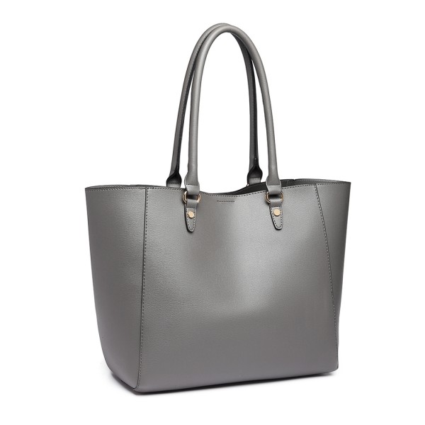 LH6895 - Miss Lulu Textured Leather Look 2 Piece Tote and Shoulder Bag Set - Grey
