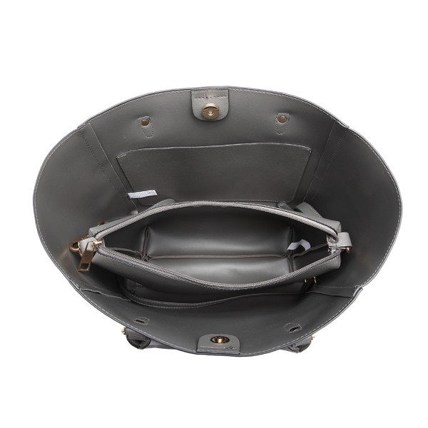 LH6895 - Miss Lulu Textured Leather Look 2 Piece Tote and Shoulder Bag Set - Grey