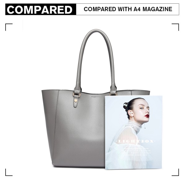 LH6895 - Miss Lulu Textured Leather Look 2 Piece Tote and Shoulder Bag Set - Grey