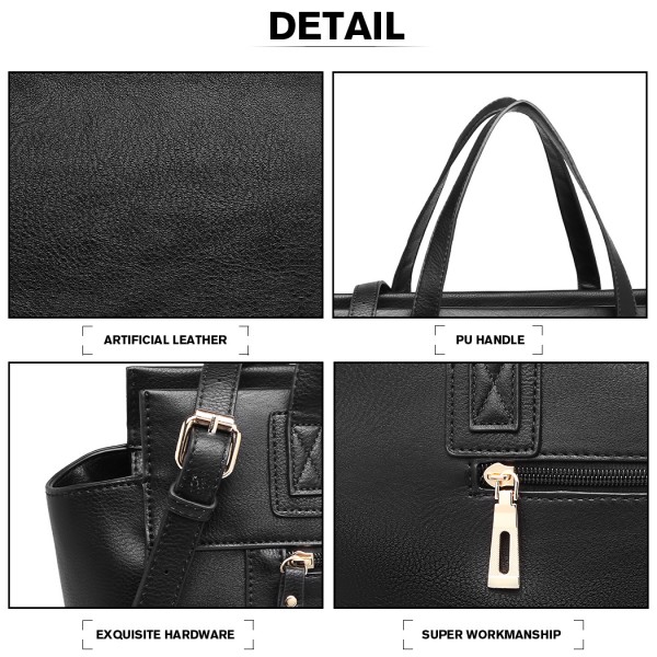 LH6910 - Miss Lulu Leder Aussehen Klassisch Handtasche - Schwarz