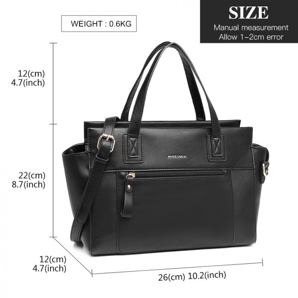 LH6910 - Miss Lulu Leder Aussehen Klassisch Handtasche - Schwarz