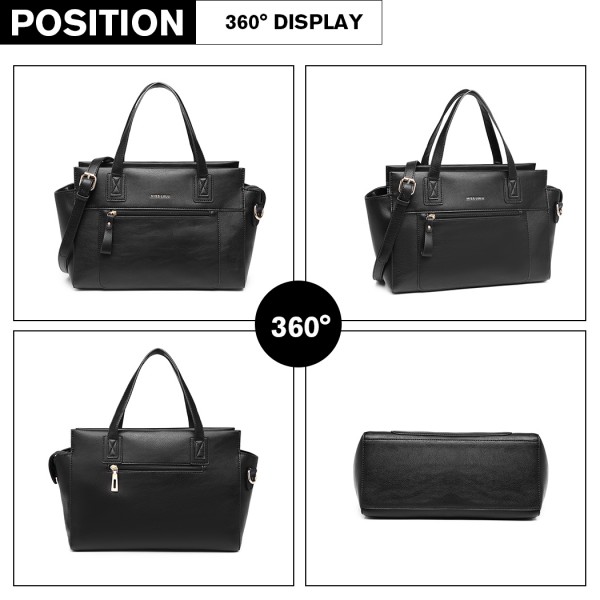LH6910 - Miss Lulu Leather Look Classic Handbag - Black