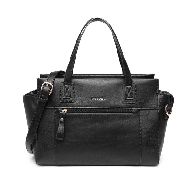 LH6910 - Miss Lulu Leder Aussehen Klassisch Handtasche - Schwarz