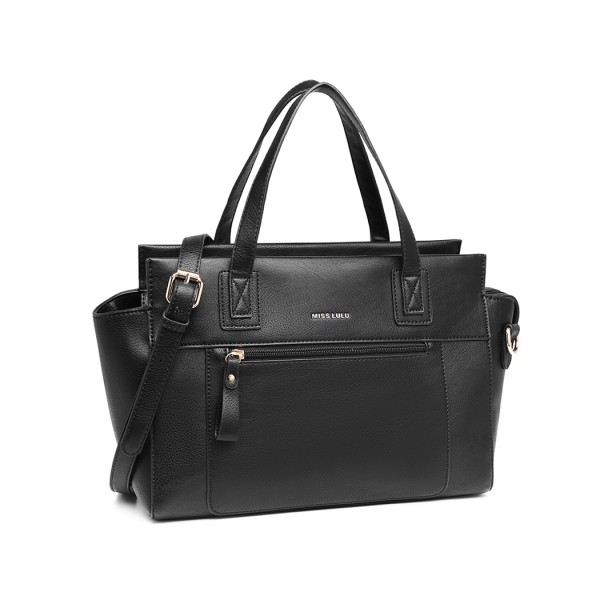 LH6910 - Miss Lulu Leder Aussehen Klassisch Handtasche - Schwarz