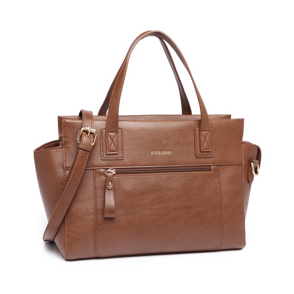LH6910 - Miss Lulu Leather Look Classic Handbag - Brown