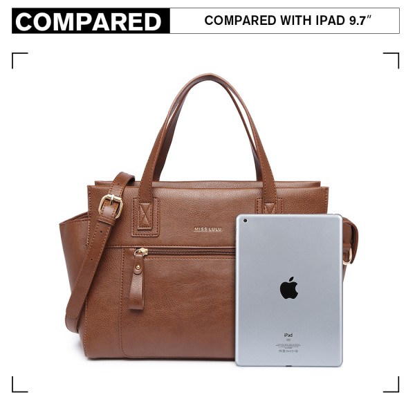 LH6910 - Miss Lulu Leather Look Classic Handbag - Brown