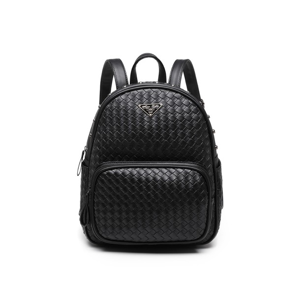 LH6924 - Miss Lulu Weave Detail Leather Look Backpack - Black LH6924 - Miss Lulu Weave Detail Leather Look Backpack - Black