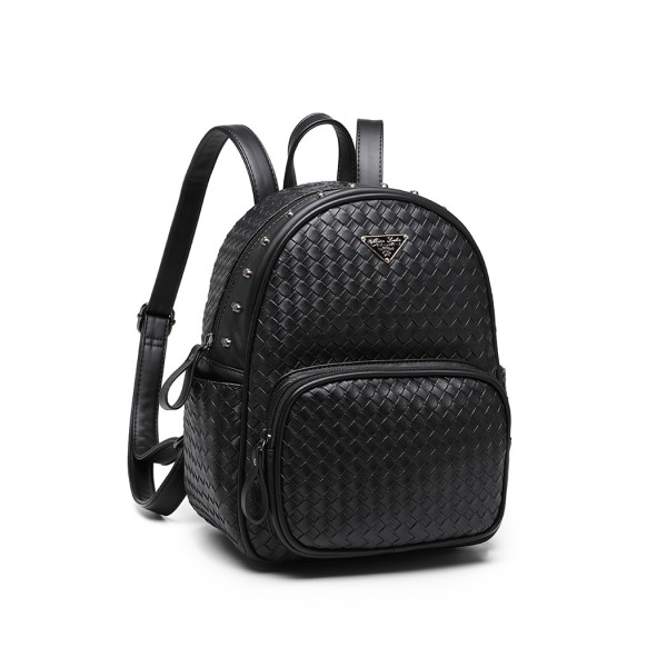 LH6924 - Miss Lulu Weave Detail Leather Look Backpack - Black LH6924 - Miss Lulu Weave Detail Leather Look Backpack - Black