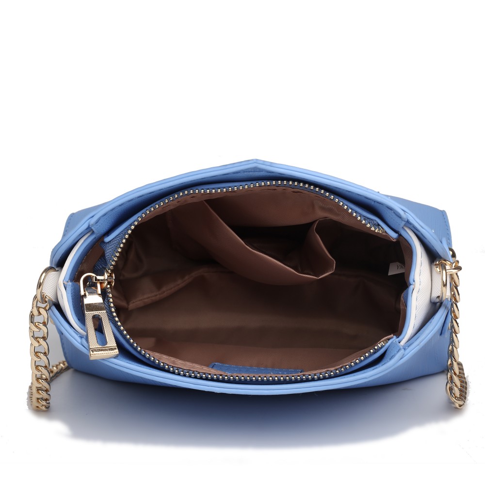 LM1634 Miss Lulu Textured Leather Look Zip Front Cross Body Bag Blue