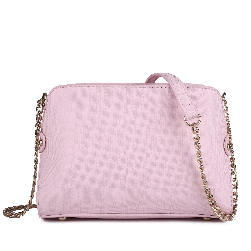 LM1634 Miss Lulu Textured Leather Look Zip Front Cross Body Bag Pink