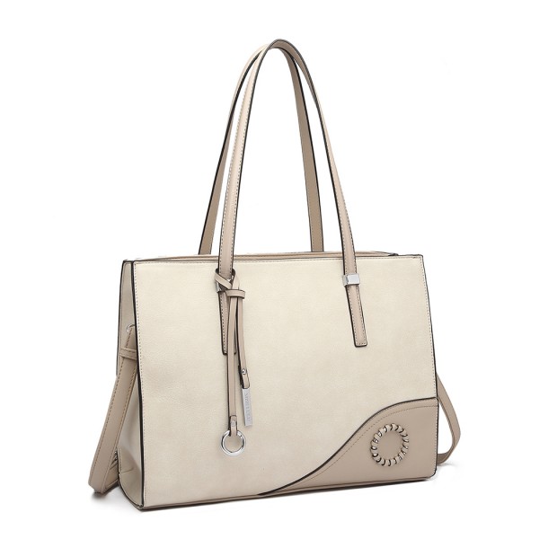 LN1909 - Miss Lulu Glossy Detail Shoulder Bag - Beige LN1909 - Miss Lulu Glossy Detail Shoulder Bag - Beige