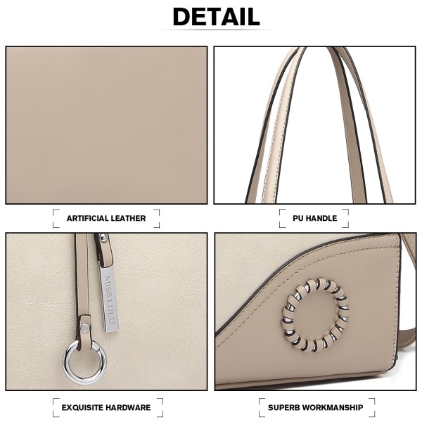 LN1909 - Miss Lulu Glossy Detail Shoulder Bag - Beige LN1909 - Miss Lulu Glossy Detail Shoulder Bag - Beige