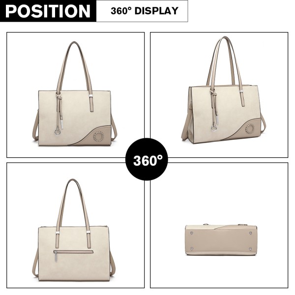 LN1909 - Miss Lulu Glossy Detail Shoulder Bag - Beige LN1909 - Miss Lulu Glossy Detail Shoulder Bag - Beige