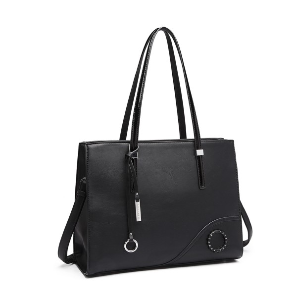 LN1909 - Miss Lulu Glossy Detail Shoulder Bag - Black