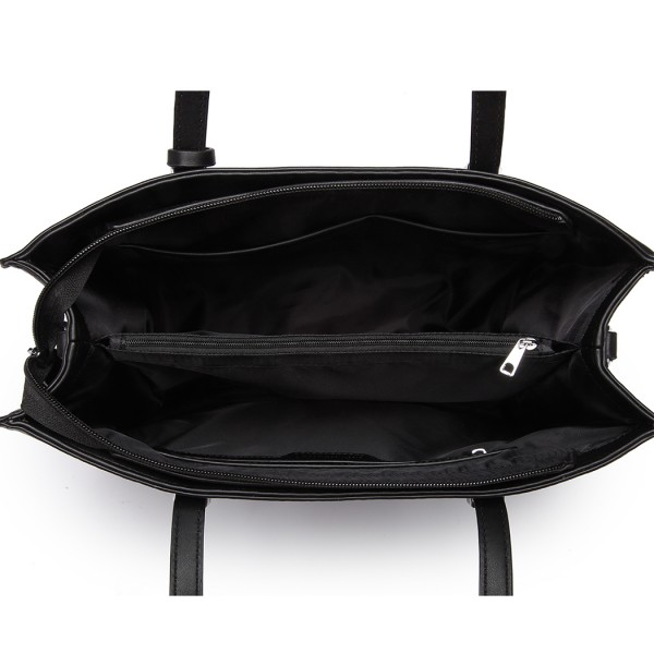 LN1909 - Miss Lulu Glossy Detail Shoulder Bag - Black