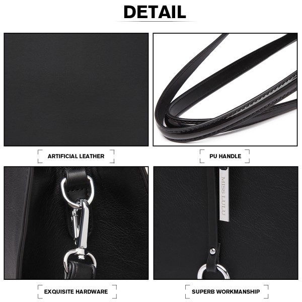 LN1909 - Miss Lulu Glossy Detail Shoulder Bag - Black