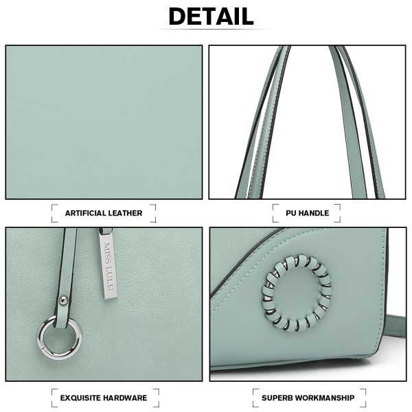 LN1909 - Miss Lulu Glossy Detail Shoulder Bag - Green