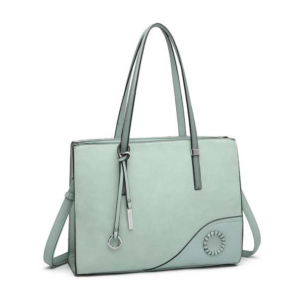 LN1909 - Miss Lulu Glossy Detail Shoulder Bag - Green