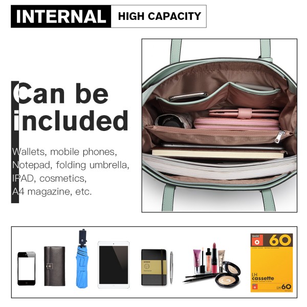 LN1909 - Miss Lulu Glossy Detail Shoulder Bag - Green