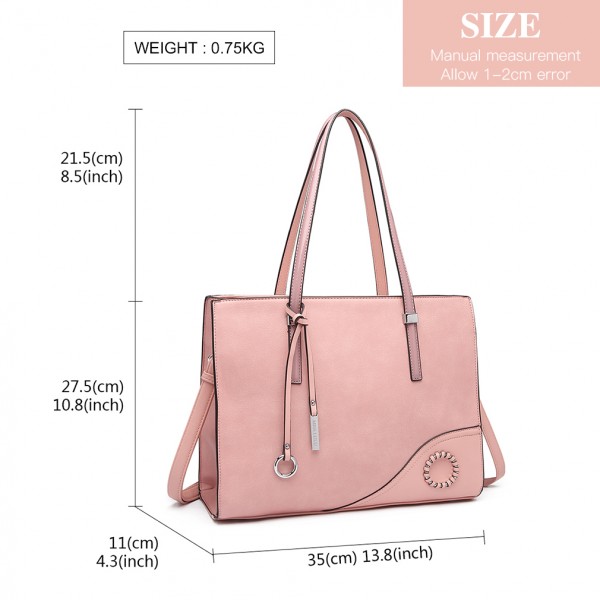 LN1909 - Miss Lulu Glossy Detail Shoulder Bag - Pink