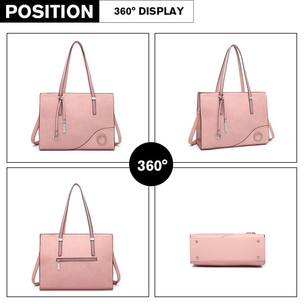 LN1909 - Miss Lulu Glossy Detail Shoulder Bag - Pink