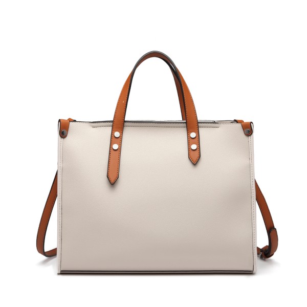 LN1910 - Miss Lulu Structured 2 Piece Shoulder Bag Set - Beige LN1910 - Miss Lulu Structured 2 Piece Shoulder Bag Set - Beige