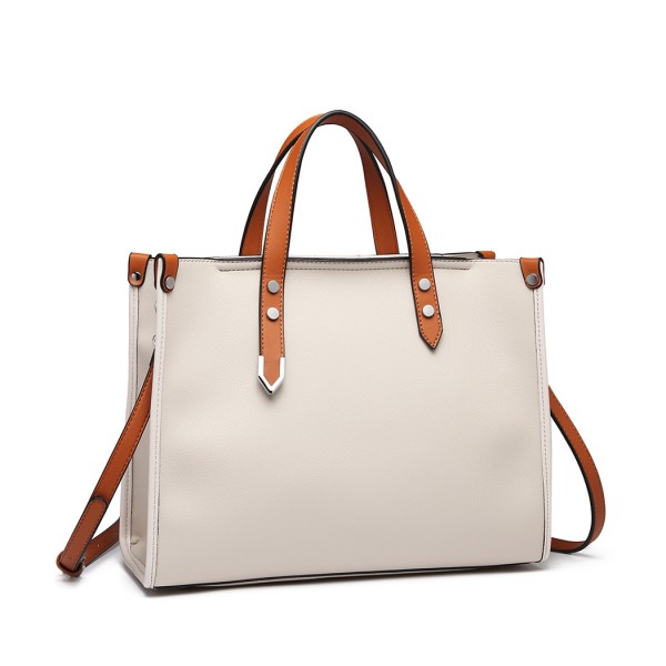 LN1910 - Miss Lulu Structured 2 Piece Shoulder Bag Set - Beige LN1910 - Miss Lulu Structured 2 Piece Shoulder Bag Set - Beige