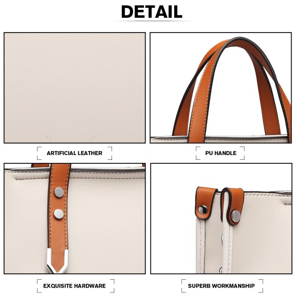 LN1910 - Miss Lulu Structured 2 Piece Shoulder Bag Set - Beige LN1910 - Miss Lulu Structured 2 Piece Shoulder Bag Set - Beige