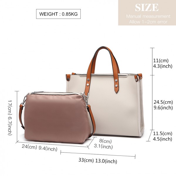 LN1910 - Miss Lulu Structured 2 Piece Shoulder Bag Set - Beige LN1910 - Miss Lulu Structured 2 Piece Shoulder Bag Set - Beige