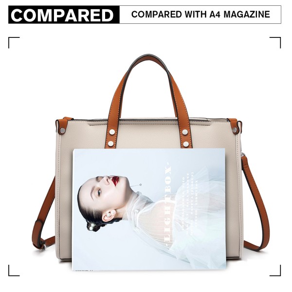 LN1910 - Miss Lulu Structured 2 Piece Shoulder Bag Set - Beige LN1910 - Miss Lulu Structured 2 Piece Shoulder Bag Set - Beige