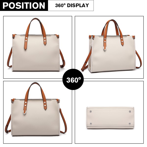 LN1910 - Miss Lulu Structured 2 Piece Shoulder Bag Set - Beige LN1910 - Miss Lulu Structured 2 Piece Shoulder Bag Set - Beige