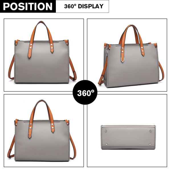 LN1910 - Miss Lulu Structured 2 Piece Shoulder Bag Set - Grey