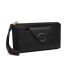 LN6884-MISS LULU PEBBLED LEATHER WALLET CLUTCH WITH WRISTLET HANDLE BLACK