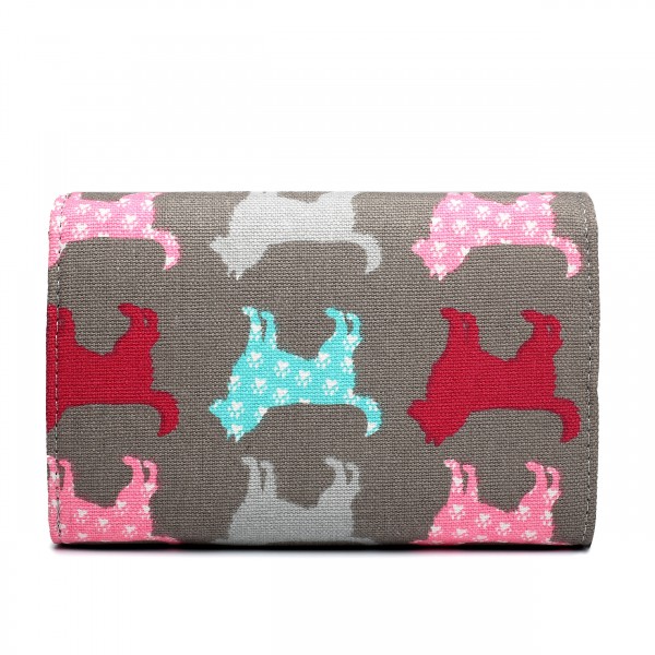 LP1687NDG - Miss Lulu Canvas Printed Flapover Purse Dog Grey