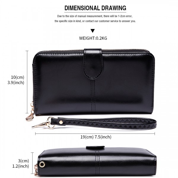 LP1782 BK - Unisex Leather Look Zipped Long Purse Black