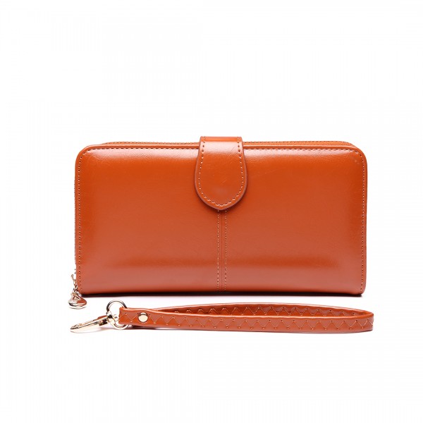 LP1782 BN - Unisex Leather Look Zipped Long Purse Brown