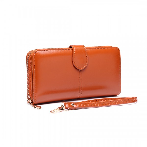 LP1782 BN - Unisex Leather Look Zipped Long Purse Brown
