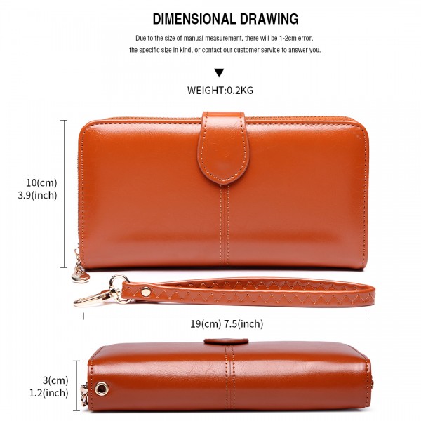 LP1782 BN - Unisex Leather Look Zipped Long Purse Brown