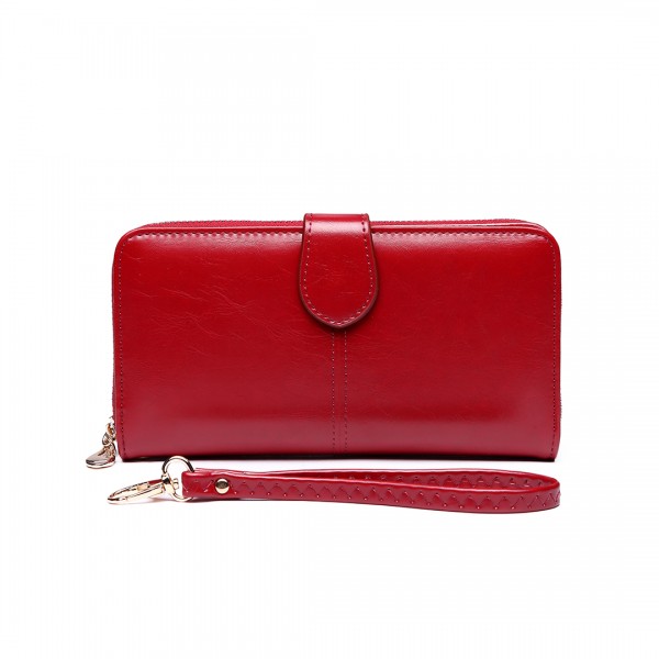 LP1782 BY - Unisex Leather Look Zipped Long Purse Burgundry